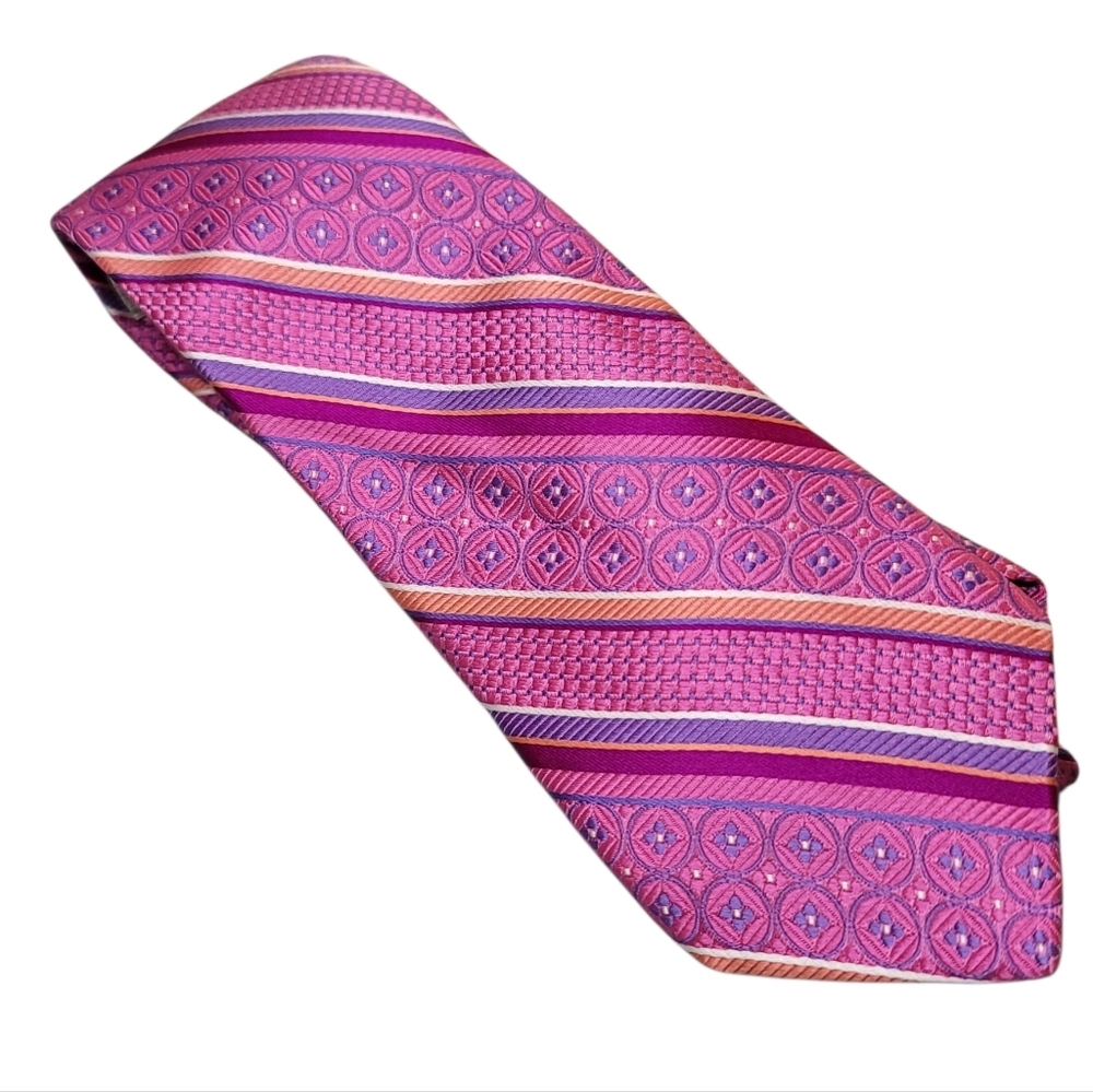 Jhane Barnes Tie 100% Silk Pink Purple Orange White Rasberry